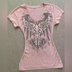Pink Graphic V-Neck Women's Top